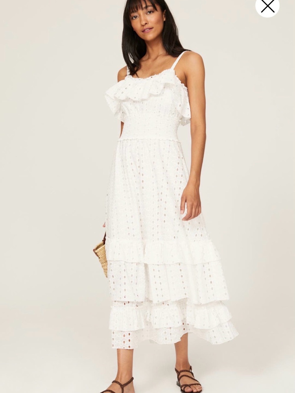 Slate & Willow White Eyelet Ruffle Midi Dress